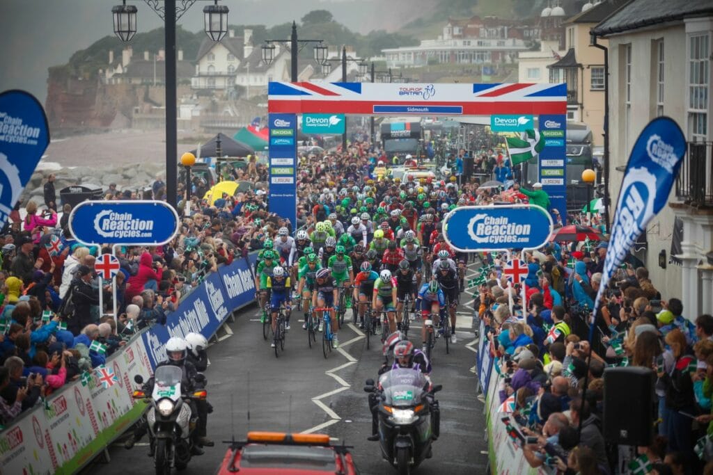 The starting moment of the tour of britain devon stage in Sidmouth