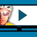 Graphic showing illustration of TV screen with the image of a cyclist and a 'play' button